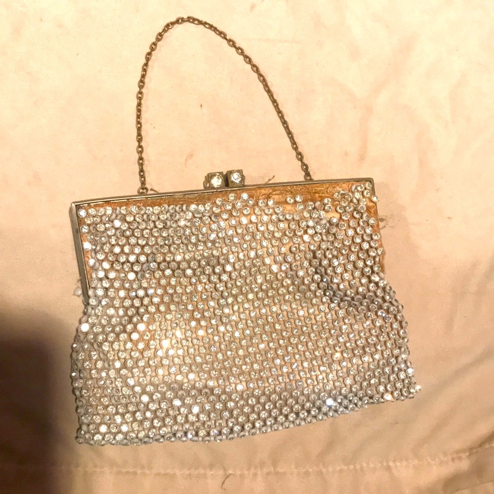 VINTAGE Art Deco rhinestone clutch/wristlet